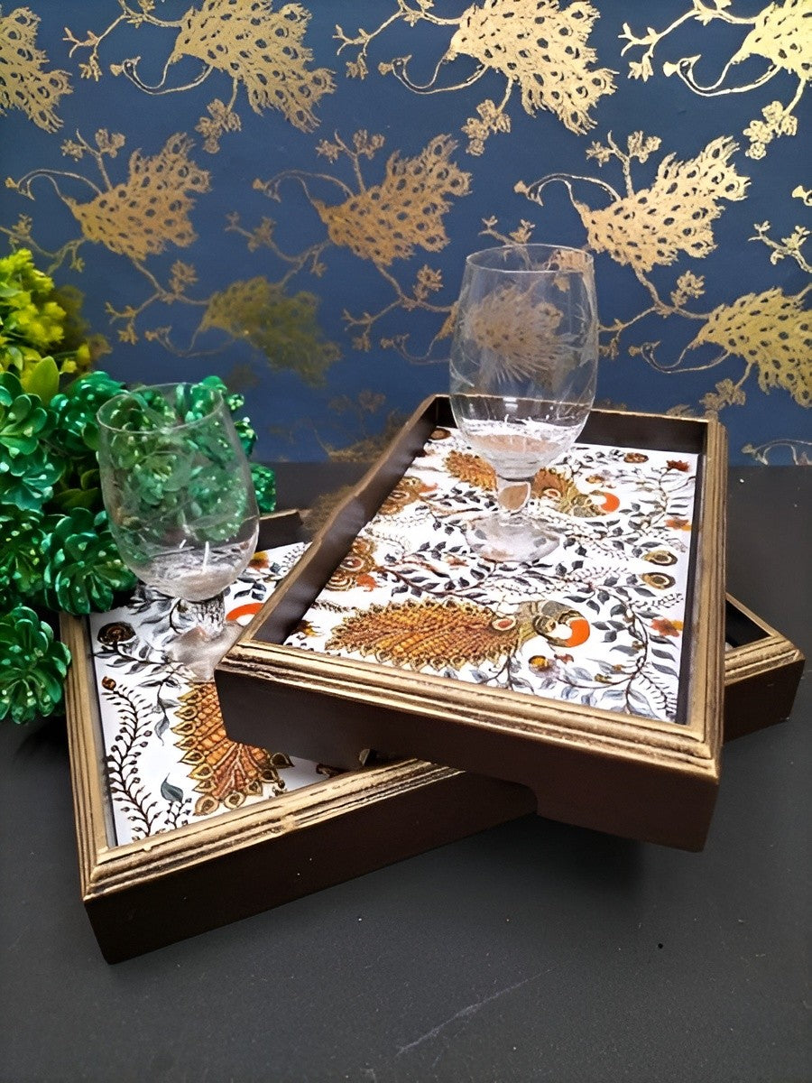 wooden set of 2 serving rectangular tray for home/ office/ gift item